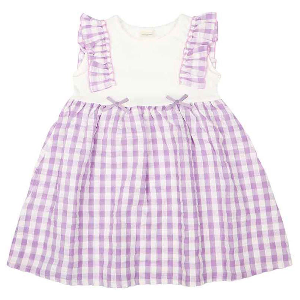 洋裝-泡泡紗拼接-紫色