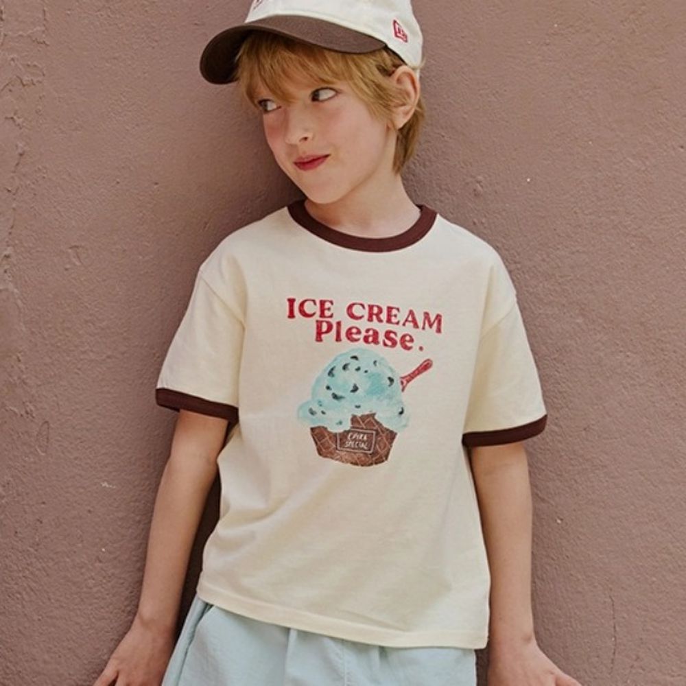 APPLE SMILE 冰淇淋圖案純棉短袖上衣-薄荷巧克力-淺黃