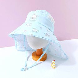 韓國配件連線 - 大帽簷卡通造型網眼遮陽/遮脖帽-卡通人物帕恰狗-天空藍 (頭圍約52~54cm)