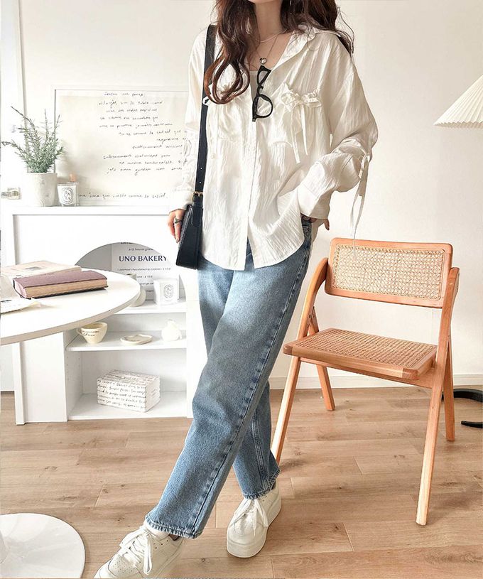 日本 Classical Elf - 大人的可愛感綁帶寬版襯衫-黑