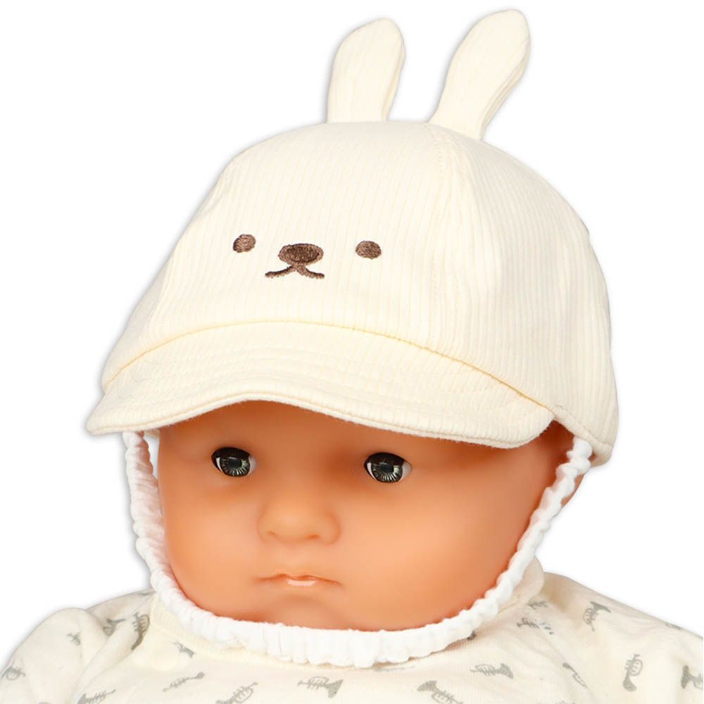 嬰幼兒棒球帽-動物-象牙白色