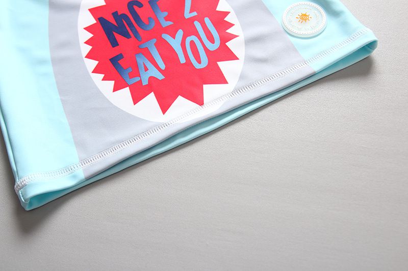 男寶長袖泳裝套裝(附帽子)-大嘴鯊魚-淺藍+灰