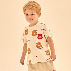 韓國 Care Bears - 聯名款滿版熊熊短袖上衣-棕熊-象牙白