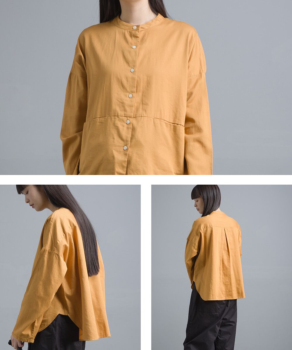 日本女裝代購 - 純棉 中山領口袋長袖襯衫-米杏 (Free)