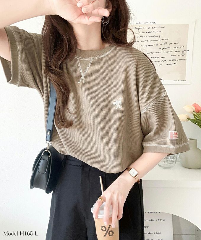 日本 Classical Elf - Java 華夫格落肩刺繡logo上衣-藍綠