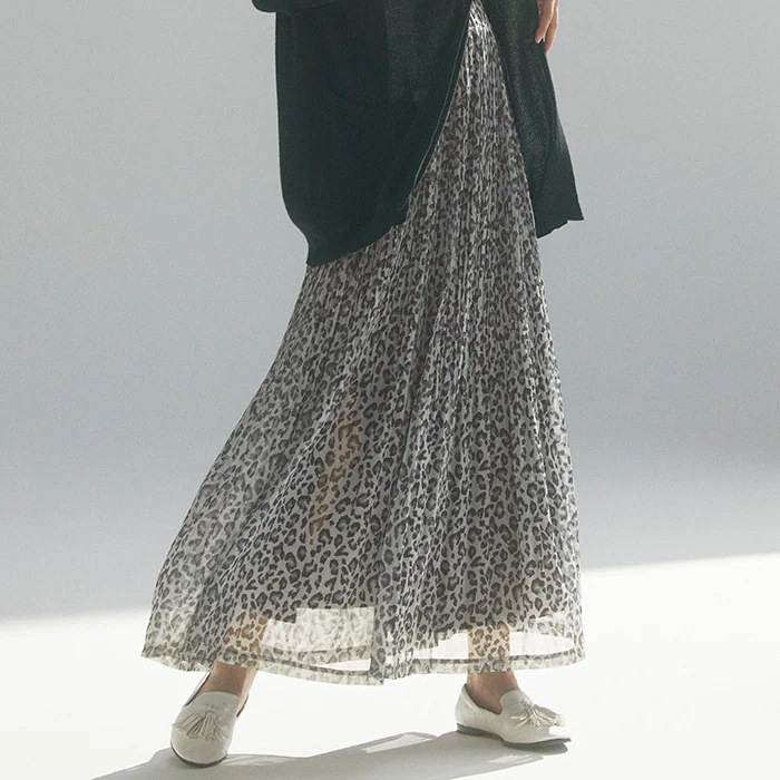 日本 BELLUNA - 雪紡飄逸百摺長裙-黃