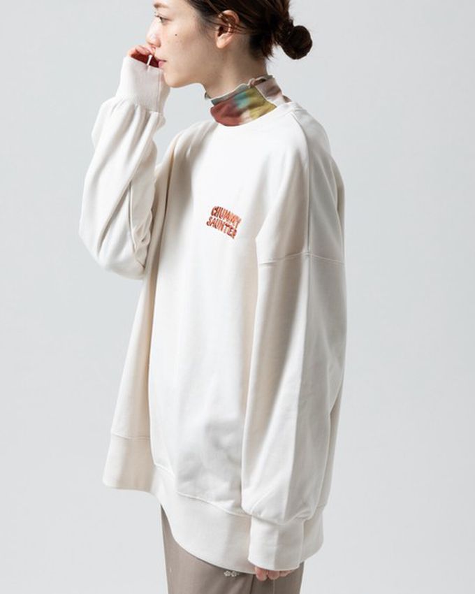 日本 gleam - 裏毛寬版甜點好友印花大學T-炭黑x橘