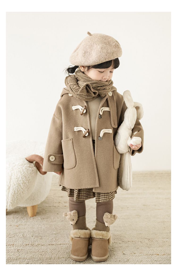 TONGMO - 加厚復古牛角釦連帽外套-駝色