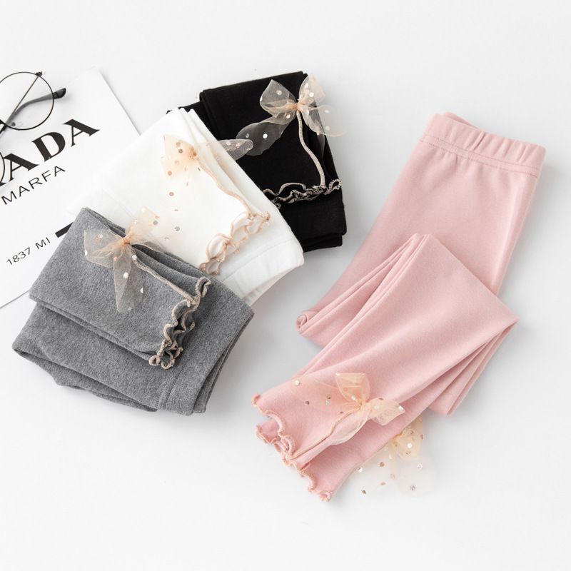 FANMOU - 唯美風木耳邊內搭褲-蝴蝶結-黑色