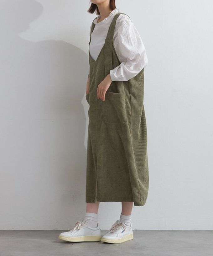 日本 Lupilien - 可愛厚實燈芯絨開叉吊帶裙-象牙