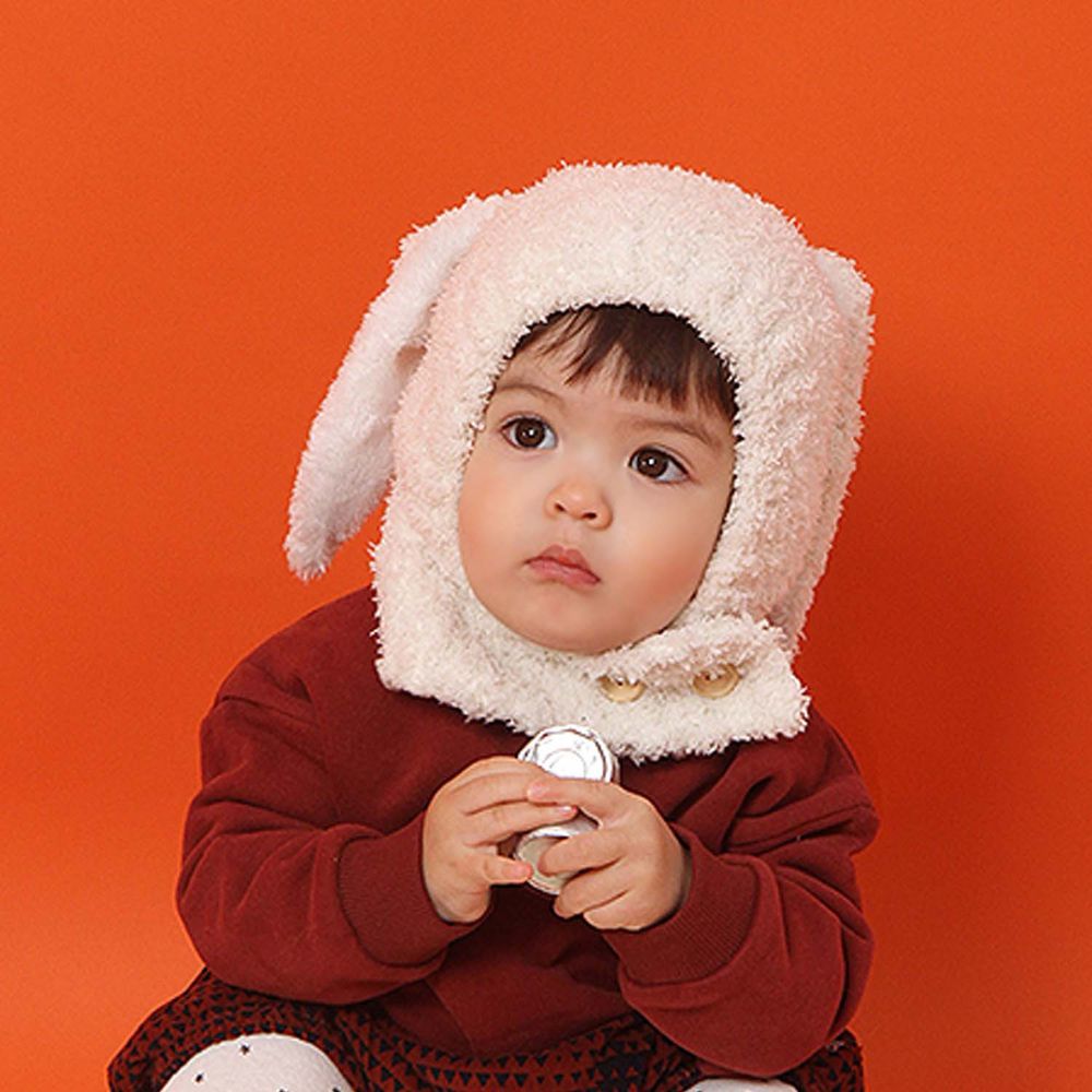 韓國 Babyblee - 兔耳朵遮脖保暖帽-奶油白 (FREE)