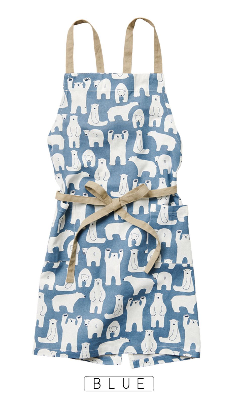 日本代購 - 印度棉大人料理圍裙(雙口袋)-北極熊-粉