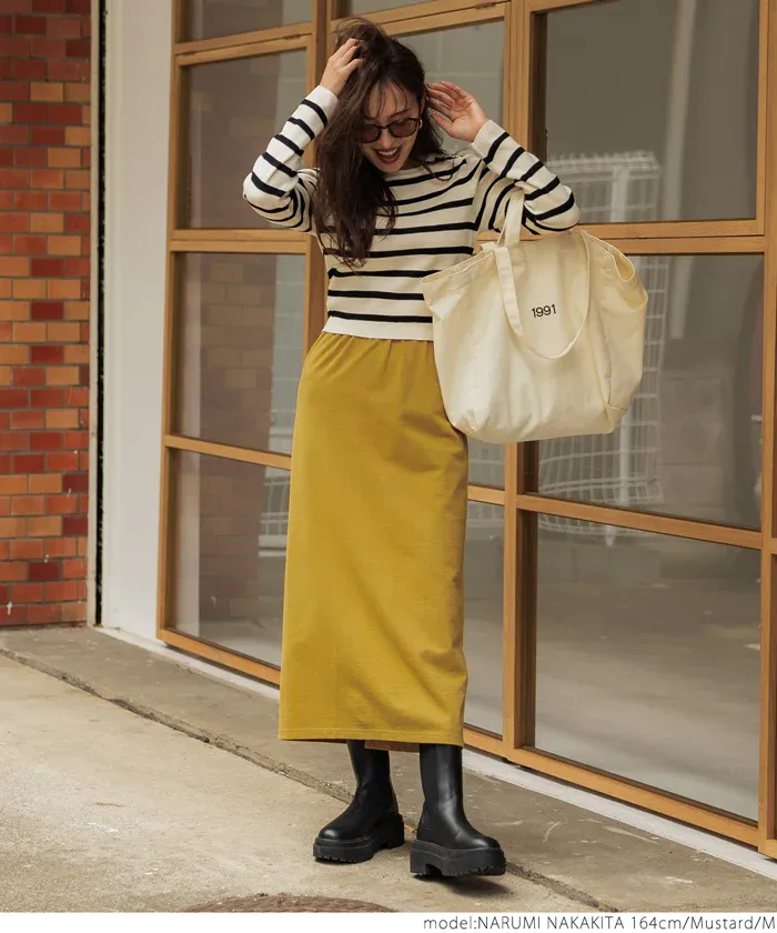 日本 COCA - 棉混彈性修身長裙-深綠