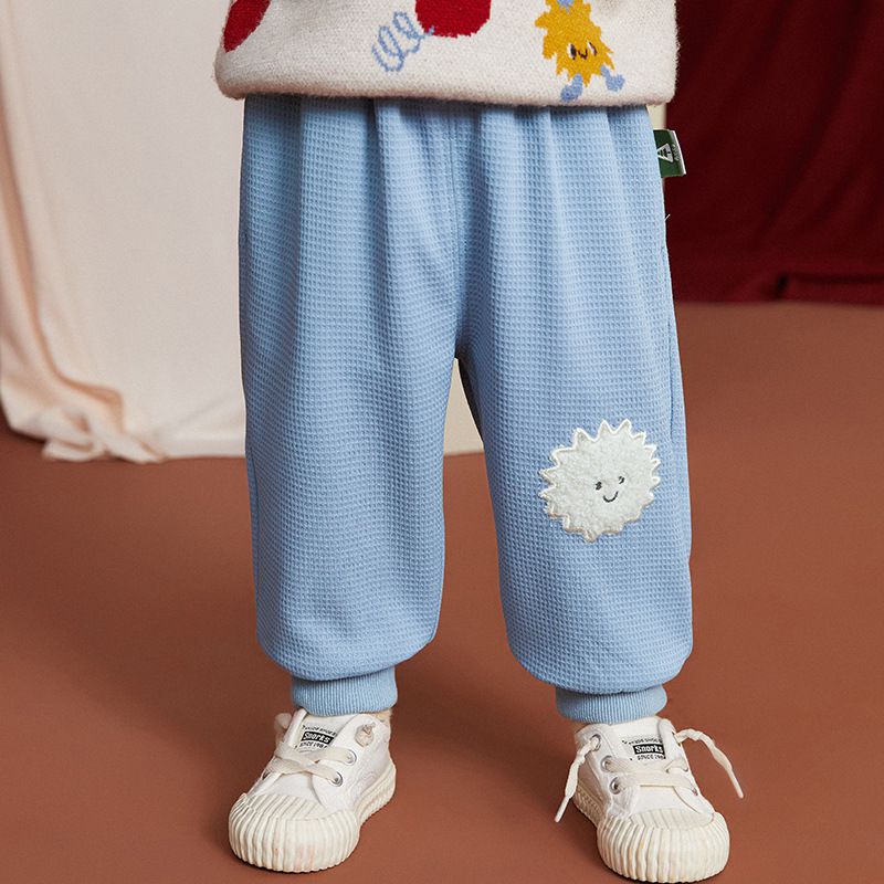 華夫格束口休閒長褲-雲朵-灰色