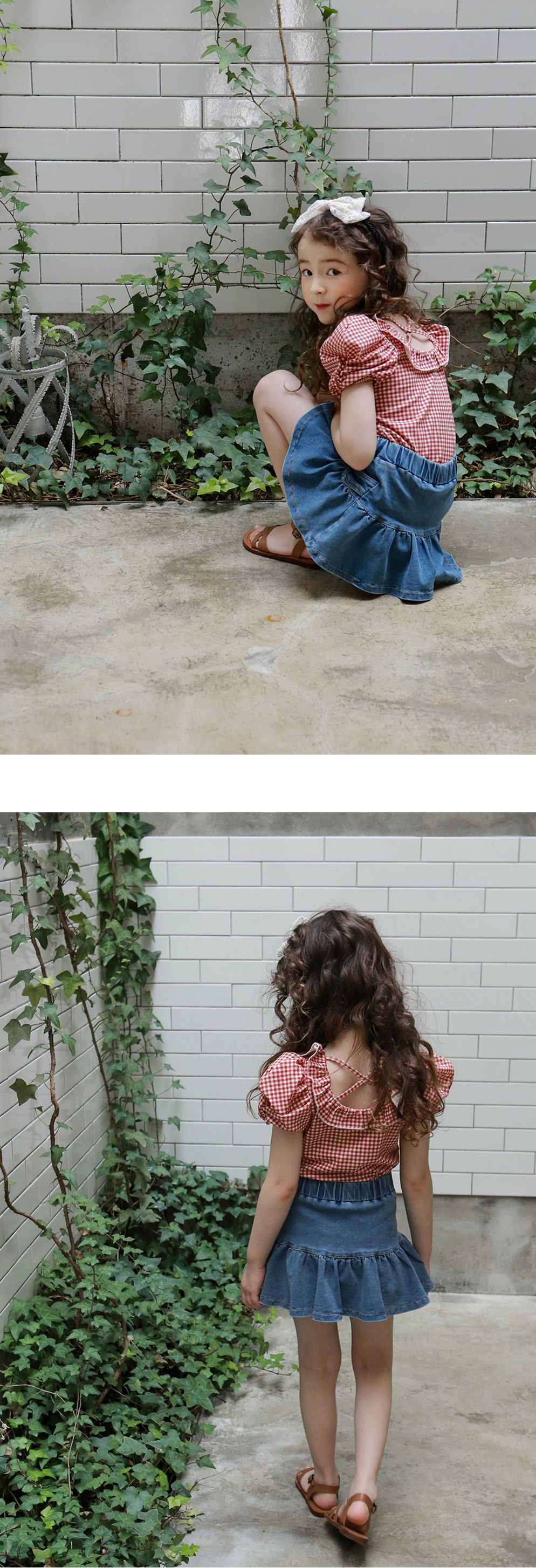 韓國 PuellaFLO - 荷葉裙襬牛仔褲裙-深藍