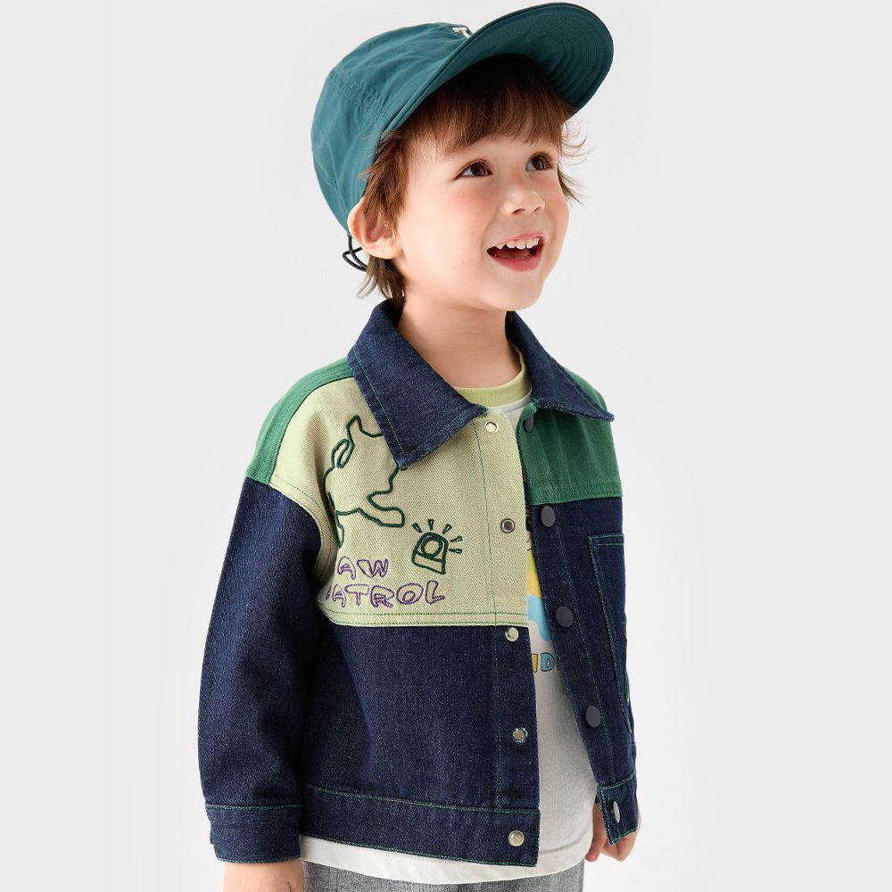 卡通汪汪隊拼接牛仔外套-卡通人物阿奇-藍色