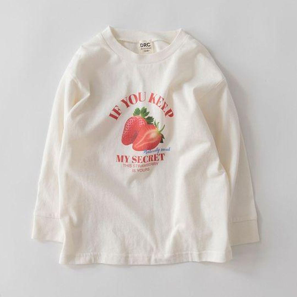 100%棉 美味季節印花長袖上衣-鮮艷草莓-白