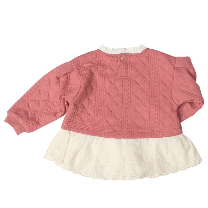 akachan honpo - 長袖鋪棉休閒上衣-下擺蕾絲-粉紅色