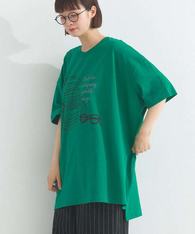 日本 Lupilien - 16OE天竺棉 氣質書籍印花寬鬆短袖上衣-白