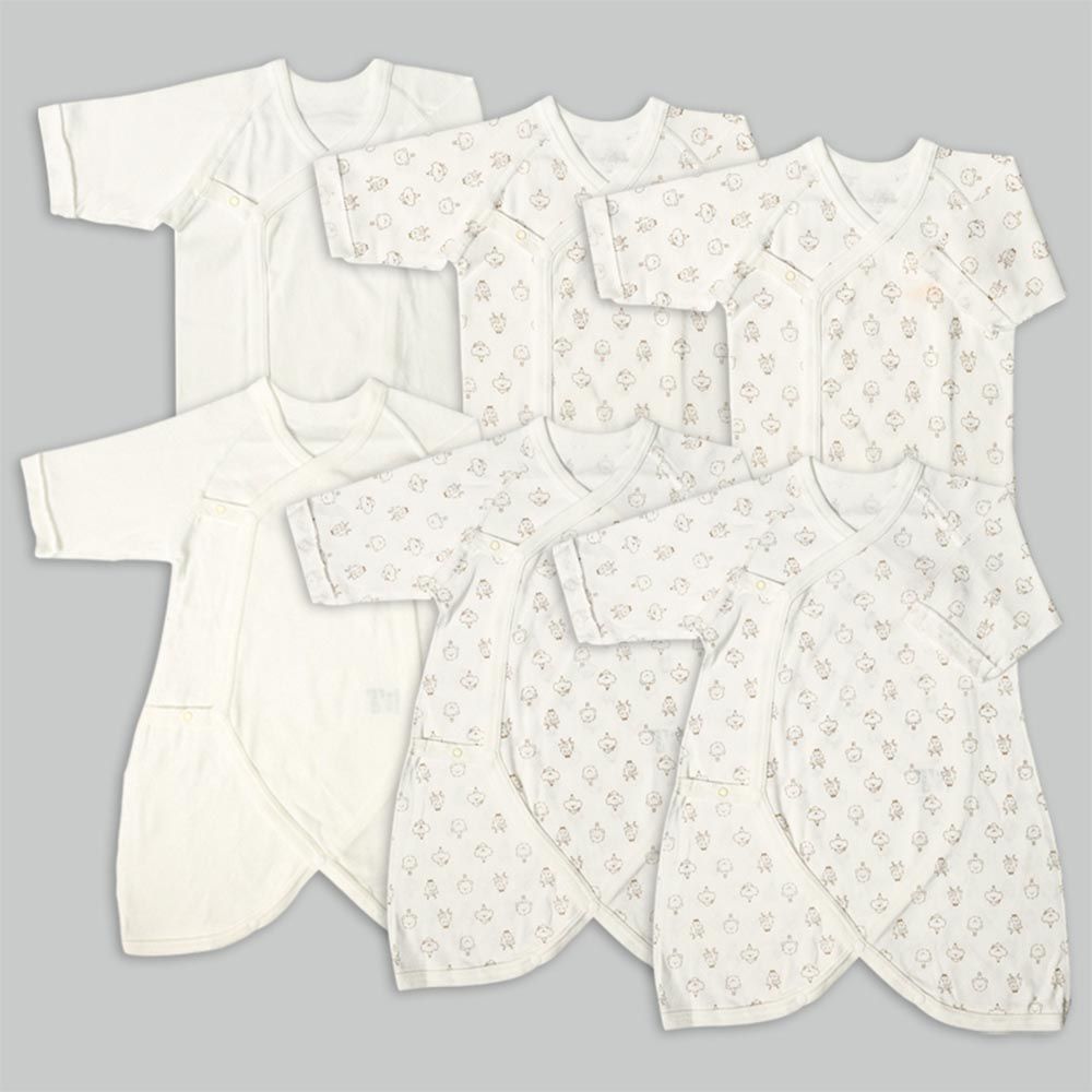 akachan honpo - 長袖新生兒內衣6件組-按扣款 動物園-米白色 (50~60cm)