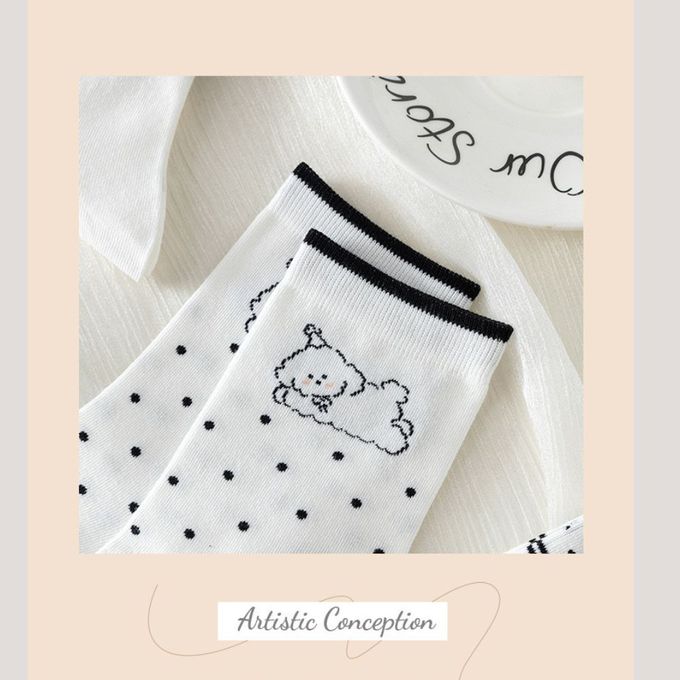 黑白系線條狗中筒棉襪