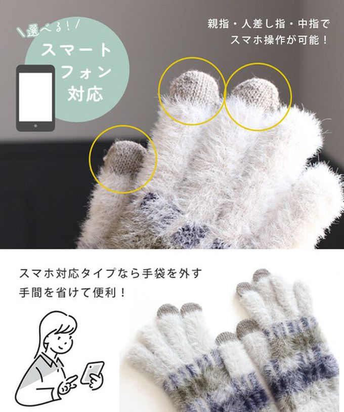 日本 LIZDAYS - 保濕加工 毛海感漸層色系手套(可觸控)-海軍藍