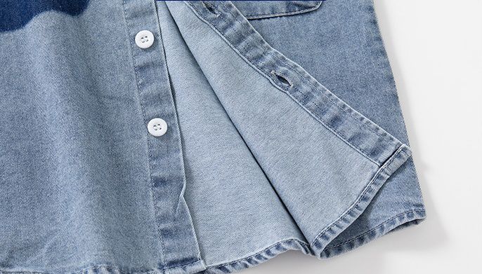 WELLKIDS - 翻領小口袋長袖襯衫-BRAVE-牛仔藍