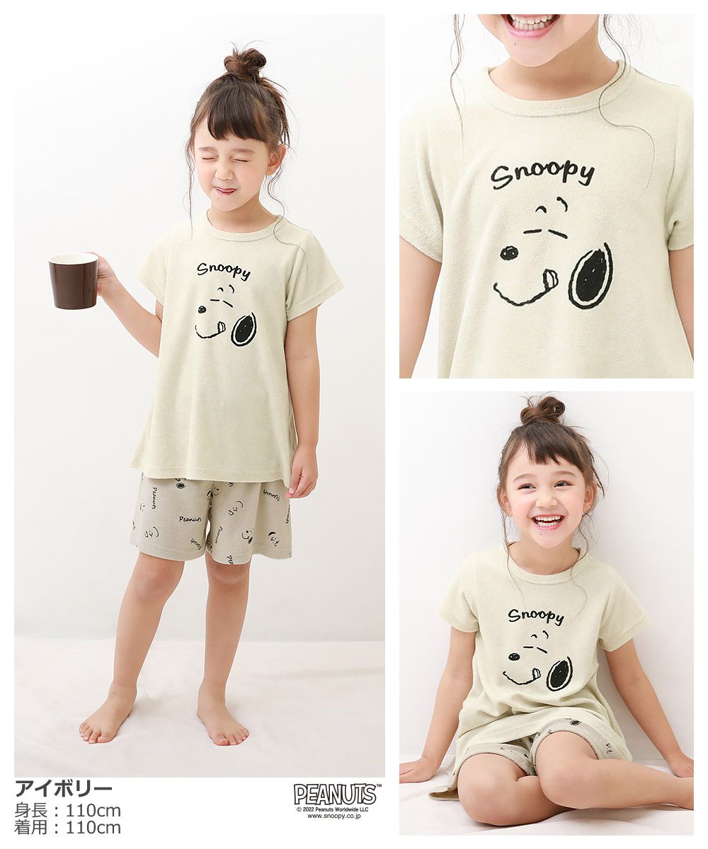 日本 devirock - 透氣涼爽短袖家居服/睡衣-貪吃史努比-杏-女孩