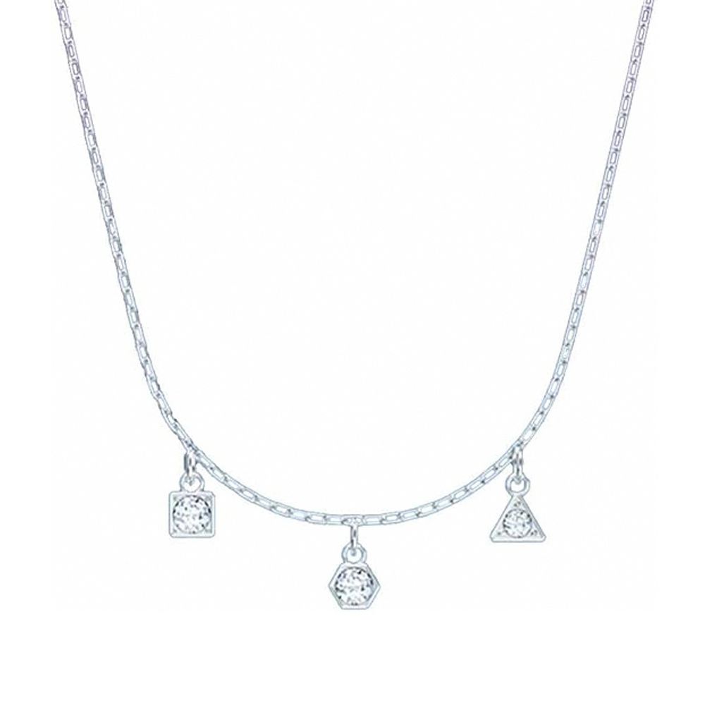 圓形三角正方形鑲鑽墜鍊 (銀)