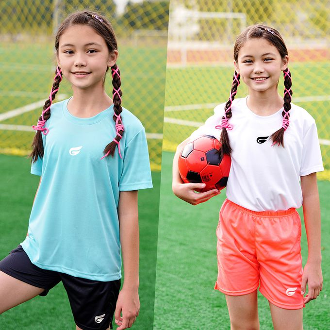 GIAT - 兒童盾形排汗短袖上衣-亮桔(螢光色)