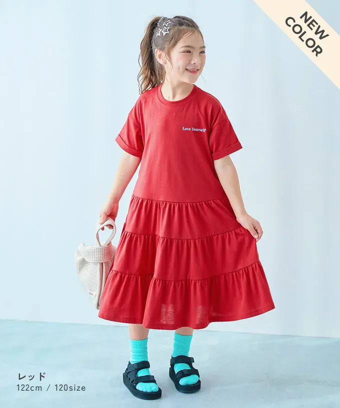 日本 devirock - 天竺棉舒適分層短袖洋裝-背後標語-皇室藍