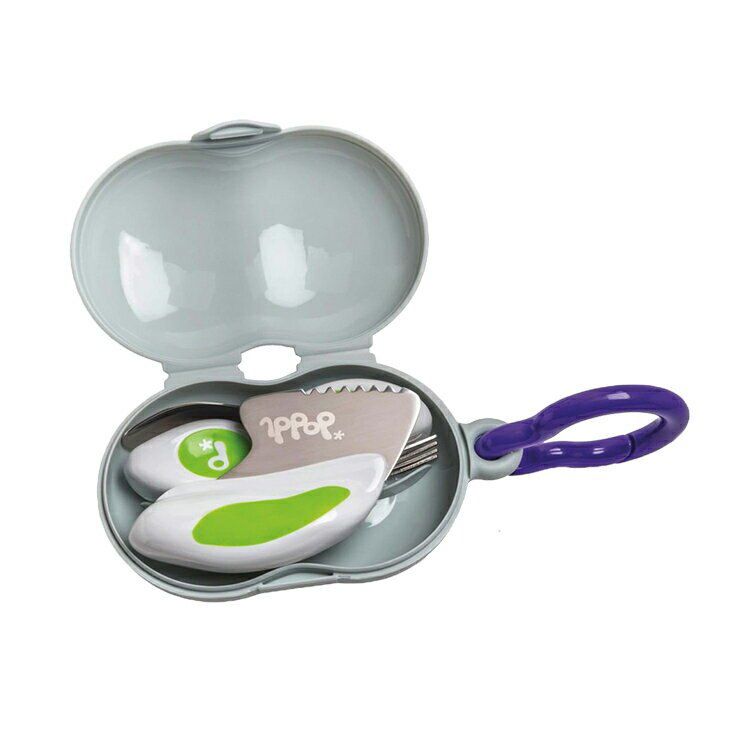 英國 Doddl - 【盒損福利品】人體工學幼兒學習餐具收納攜帶盒-灰白