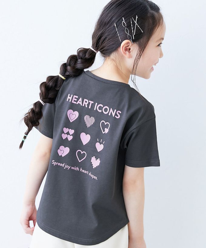 日本 devirock - 接觸涼感 女孩印花短袖上衣-背後愛心-黑