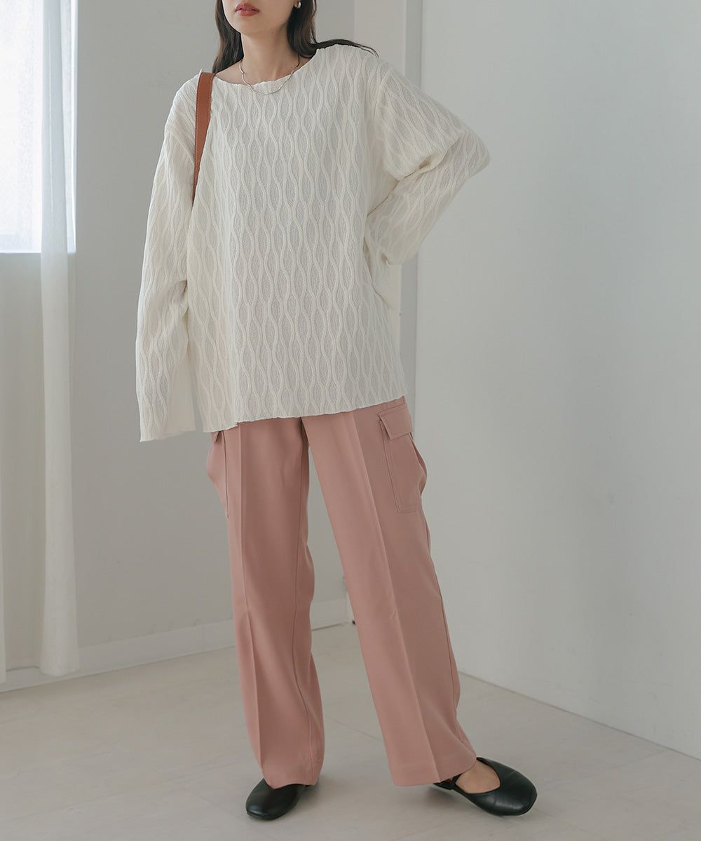 日本 Bab - 質感波紋薄長袖上衣-黑