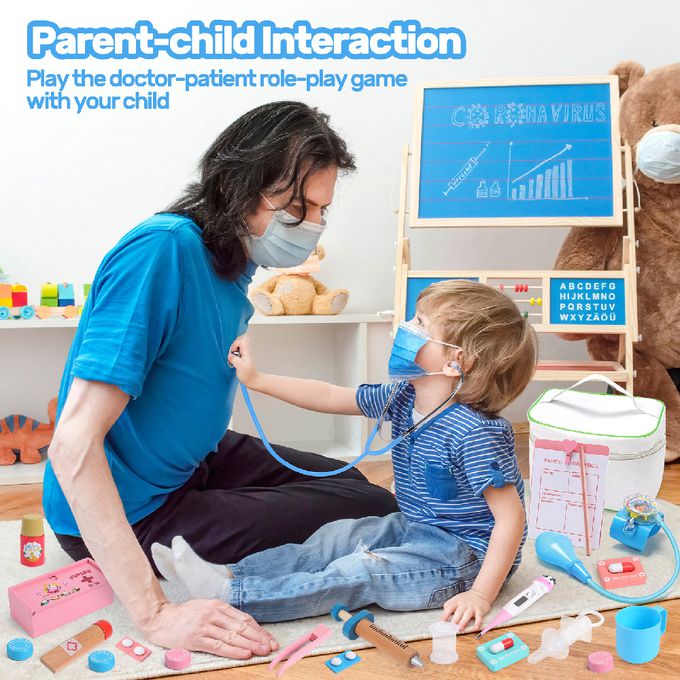 CuteStone - 兒童仿真小小醫生木質套裝玩具24件組