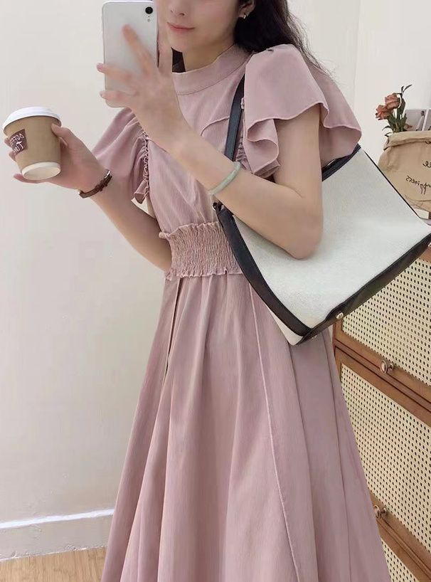 日本 GRL - 捲捲邊浪漫荷葉短袖洋裝-經典黑 (F)