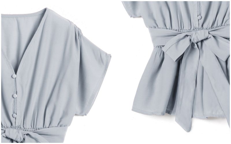 日本 GRL - 交叉V領綁帶短袖上衣-時尚黑