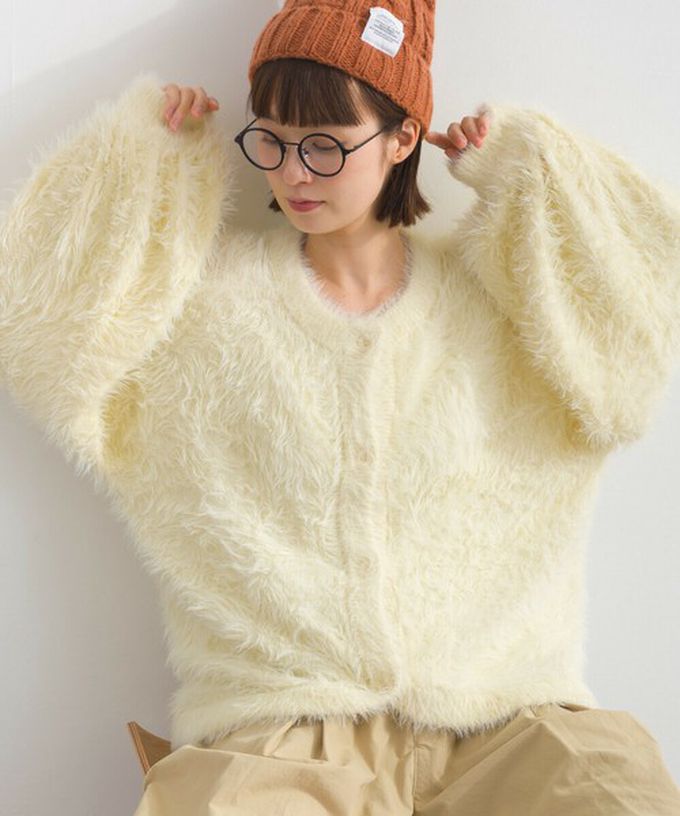 日本 Lupilien - 柔和蓬鬆毛海繭型針織開襟衫/外套-薄荷綠