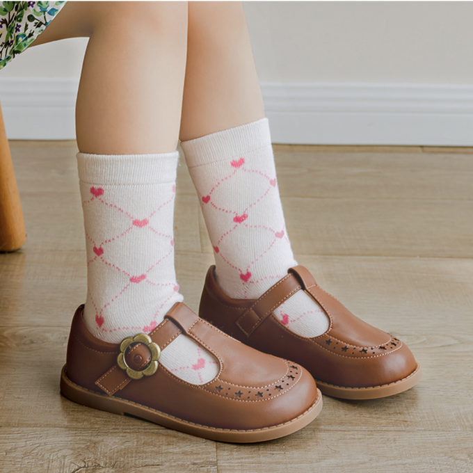 love, charlotte - 粉紅小愛心中筒棉襪-5 雙一組