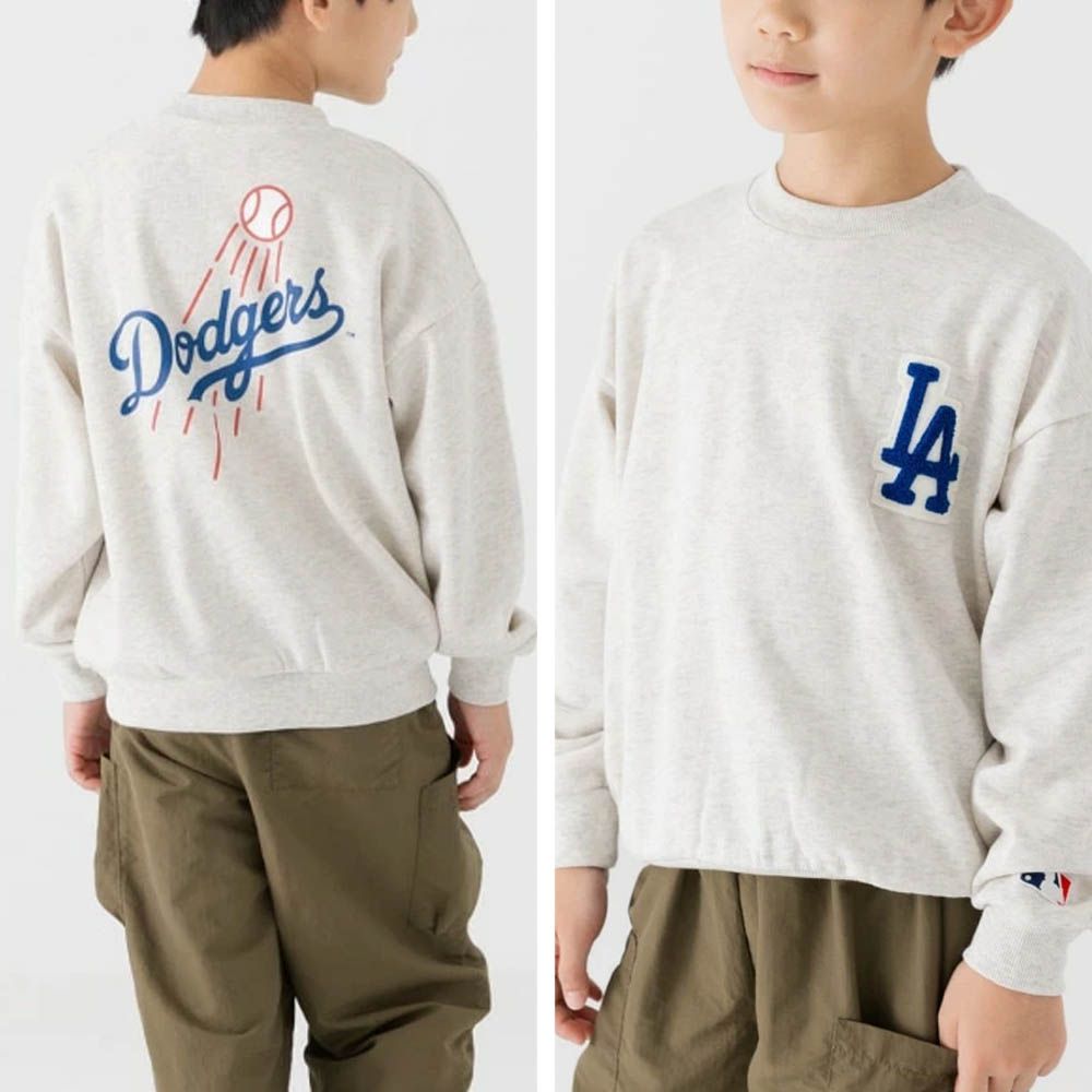 MLB聯名 立體LOGO刺繡長袖上衣-洛杉磯道奇-燕麥