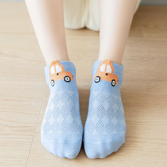 love, charlotte - 小汽車點膠室內防滑網點短筒襪-5 雙一組