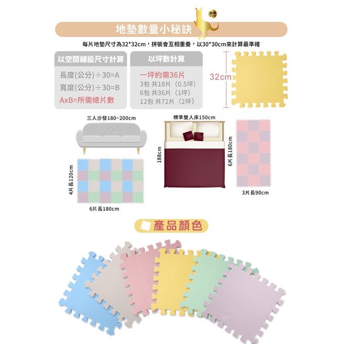 美國 3M - 新升級兒童安全防撞地墊32cm-暖石灰 (小(32x32cm))-一入6片