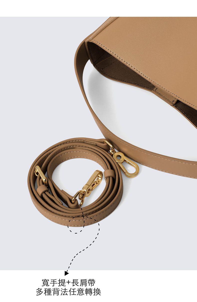 真皮水桶斜挎包-附拉鍊內袋-淺黃色 (21x17x9.5cm)