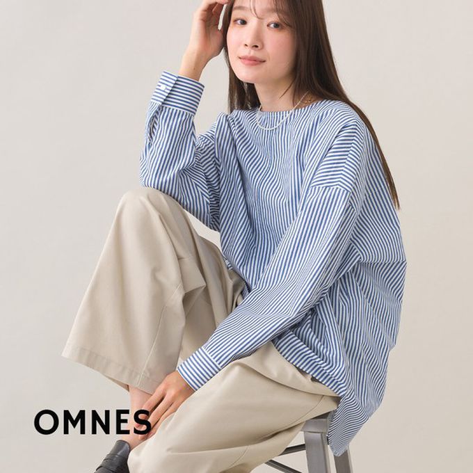 日本 OMNES - 圓弧優雅前短後長修身船領長袖上衣-淺杏