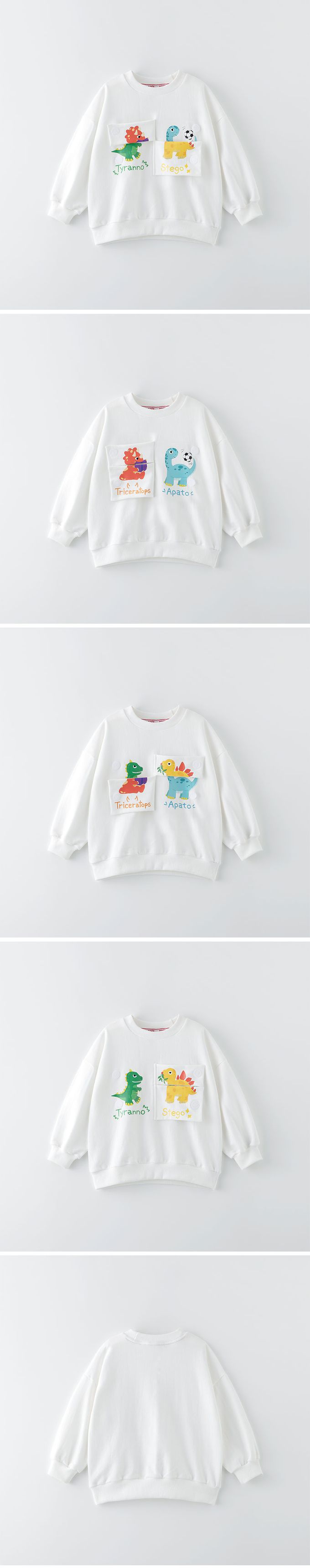 韓國 OZKIZ - 立體小恐龍長袖縮口上衣-白