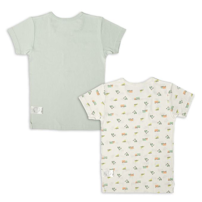 akachan honpo - 短袖圓領速乾上衣-2件組 汽車-綠色