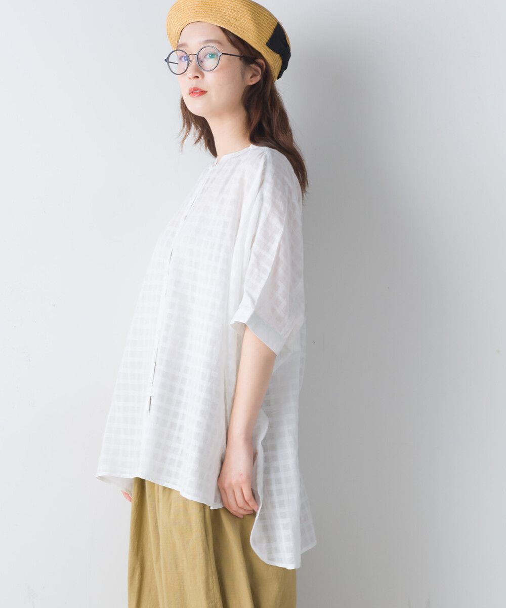 日本女裝代購 - 100%印度棉 透氣淺格紋短袖襯衫-活力紅