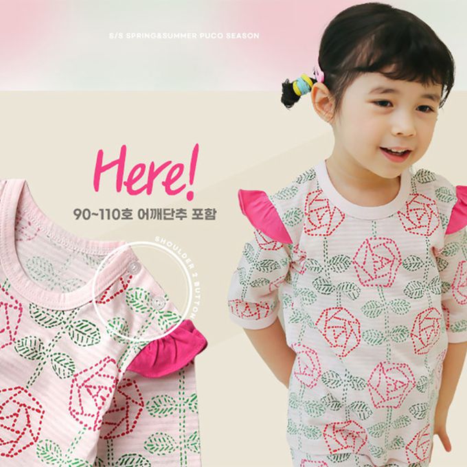 正韓 Puco - 超優質嬰幼兒/兒童七分袖100% 有機純棉家居服/睡衣-玫瑰花園