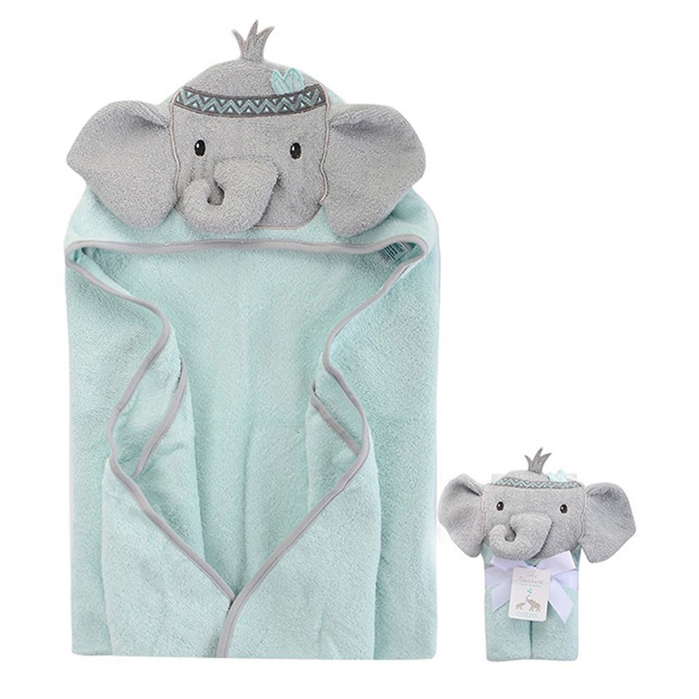 美國 Luvable Friends - 甜蜜寶貝100% 純棉嬰幼兒動物造型連帽浴巾/包巾-調皮灰象