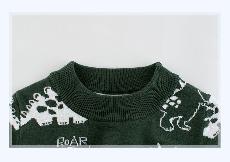 棉質針織長袖毛衣-線條恐龍樂園-深藍色